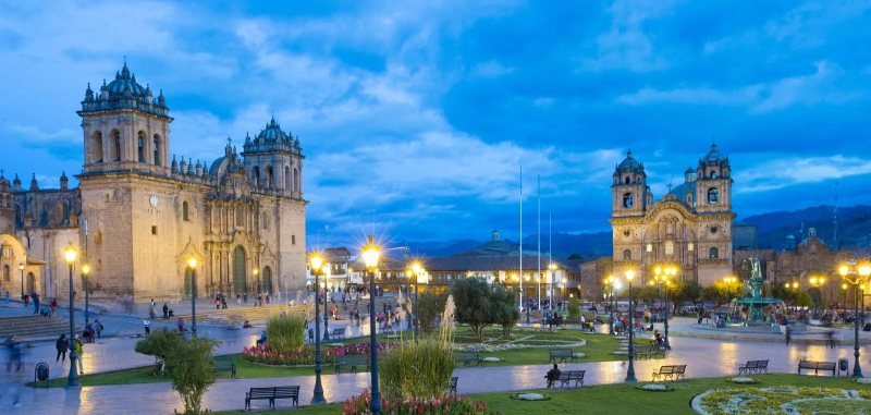 Cusco's Plaza de Armas at dusk