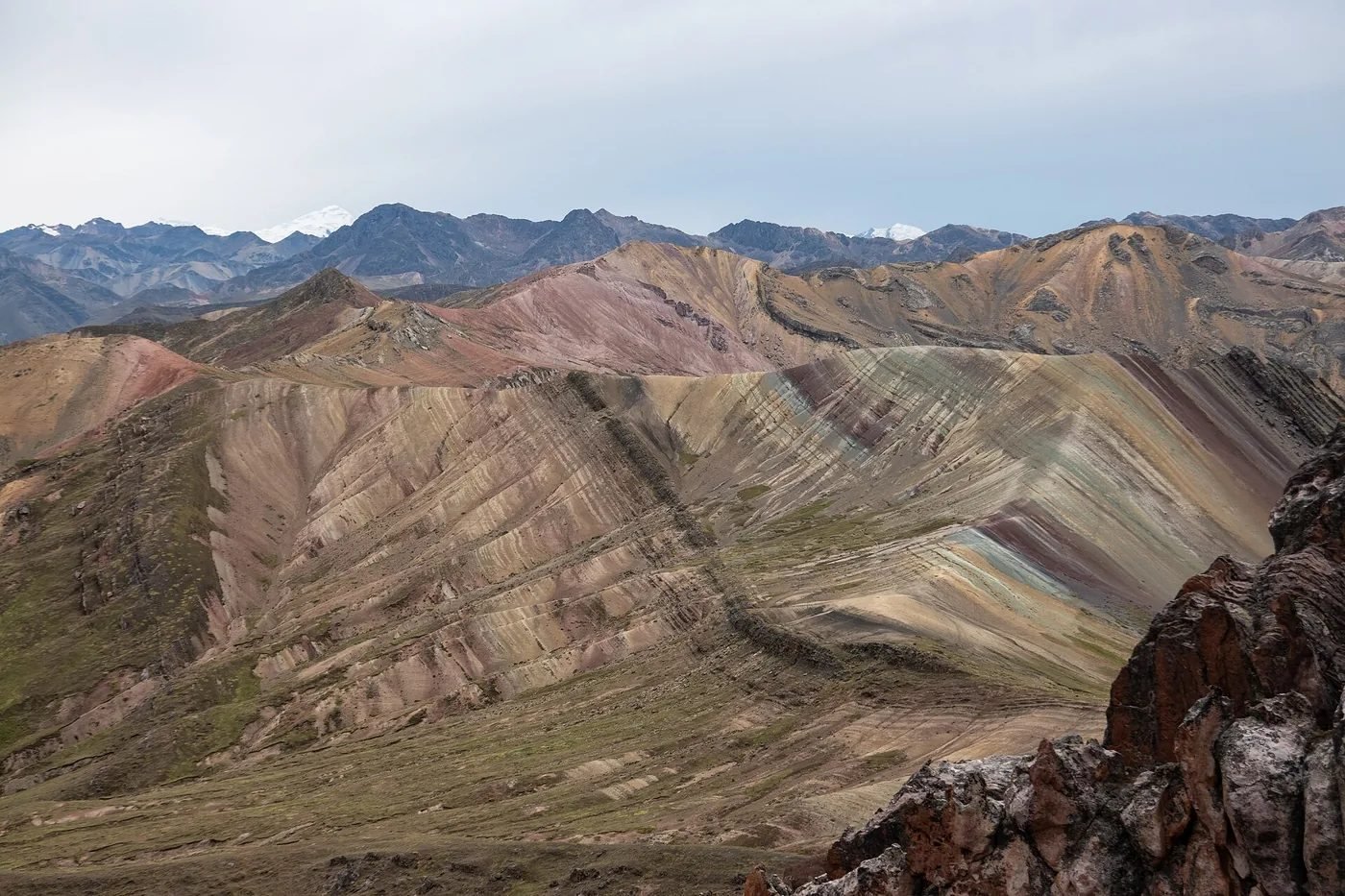 Striped hills of Palccoyo seen from the ridge path