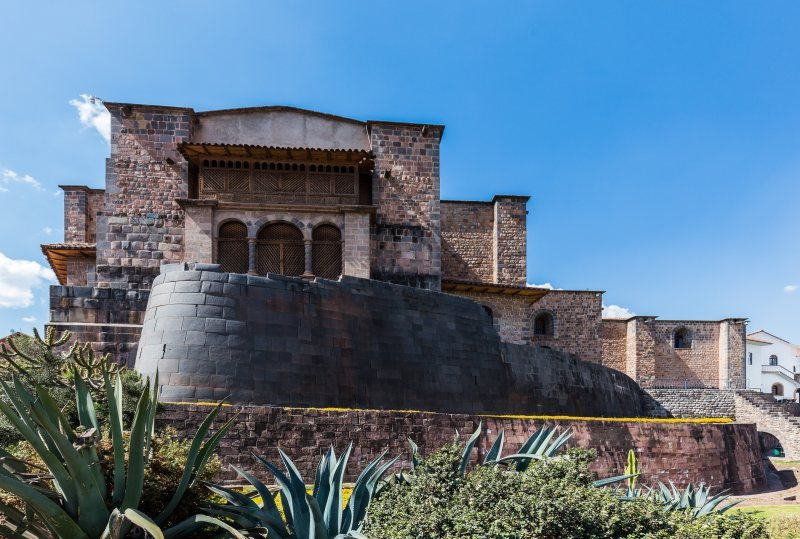 Curved Inca wall of Coricancha below the Santo Domingo convent in Cusco