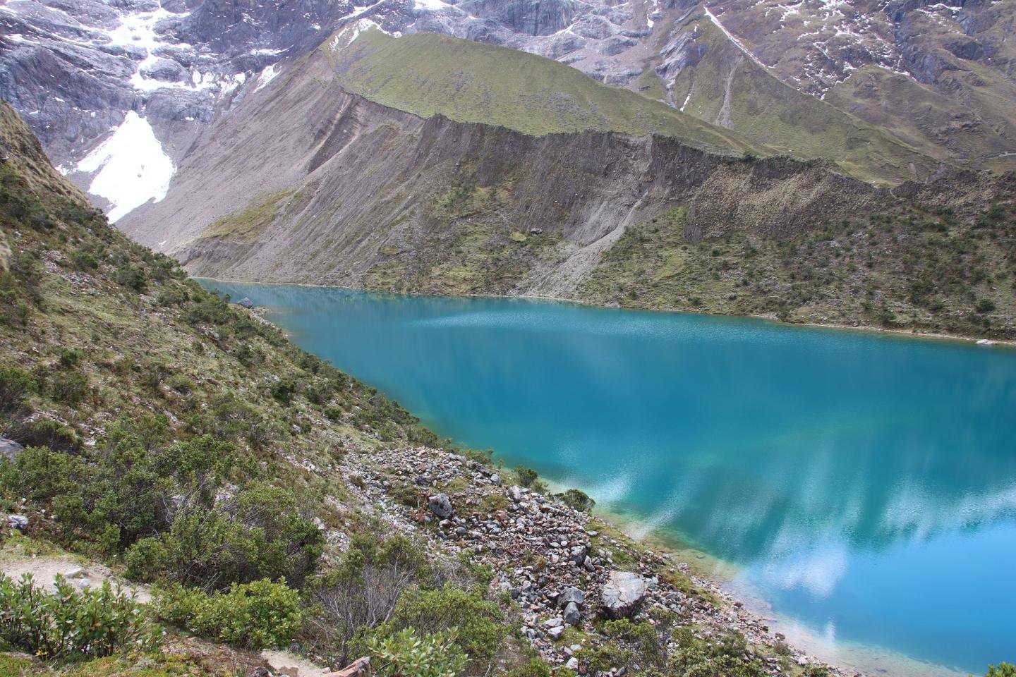 Humantay Lake Turquoise water of Humantay Lake below the snowfields of Nevado Humantay