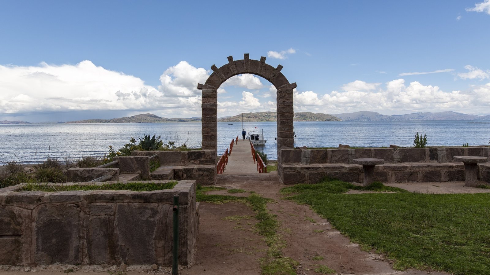 Wooden jetty on the shore of Llachon, Lake Titicaca