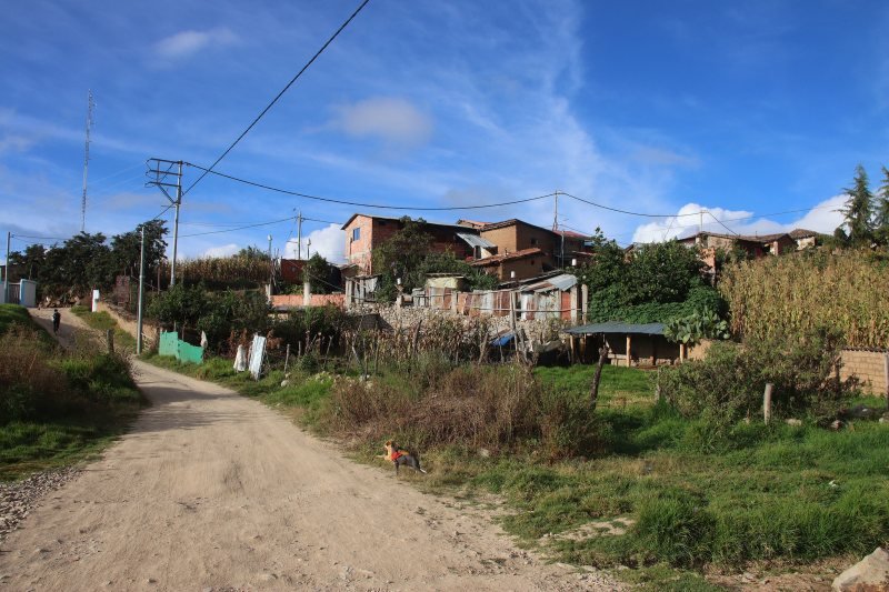 Dirt road through the village of Mollepata on a sunny morning