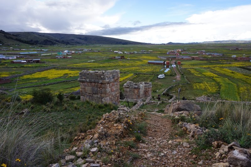 Stone chullpa burial towers at Molloco near Puno