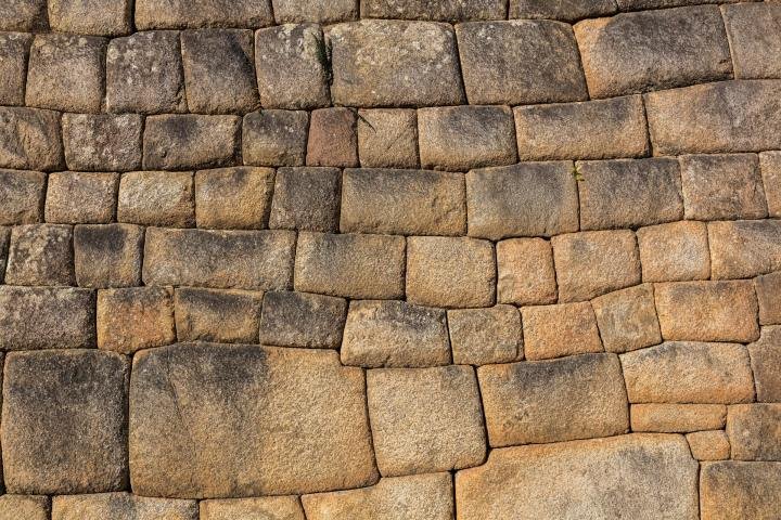 Close view of finely fitted Inca stonework at Machu Picchu