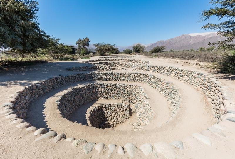 Spiral stone wells of the Cantalloc aqueducts near Nazca
