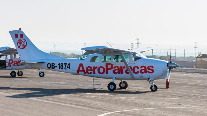 Small Cessna overflight plane parked at the Nazca airfield