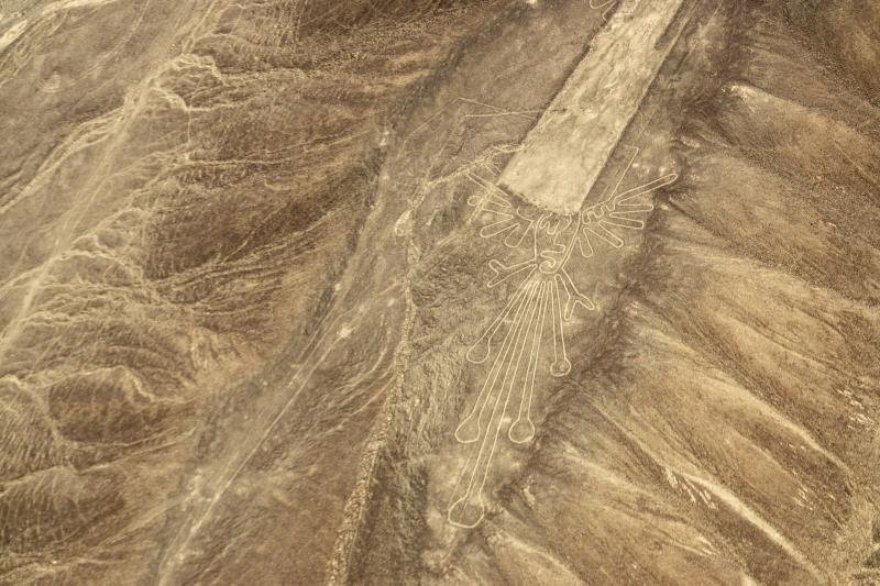 Geoglyphs on the desert ridges of Palpa seen from the air