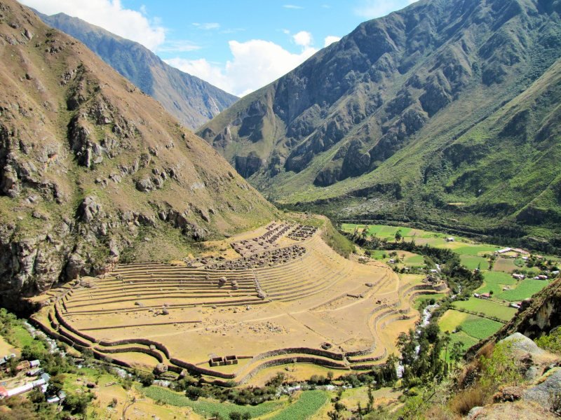Patallacta terraces in the Kusichaca valley on the first day of the Inca Trail