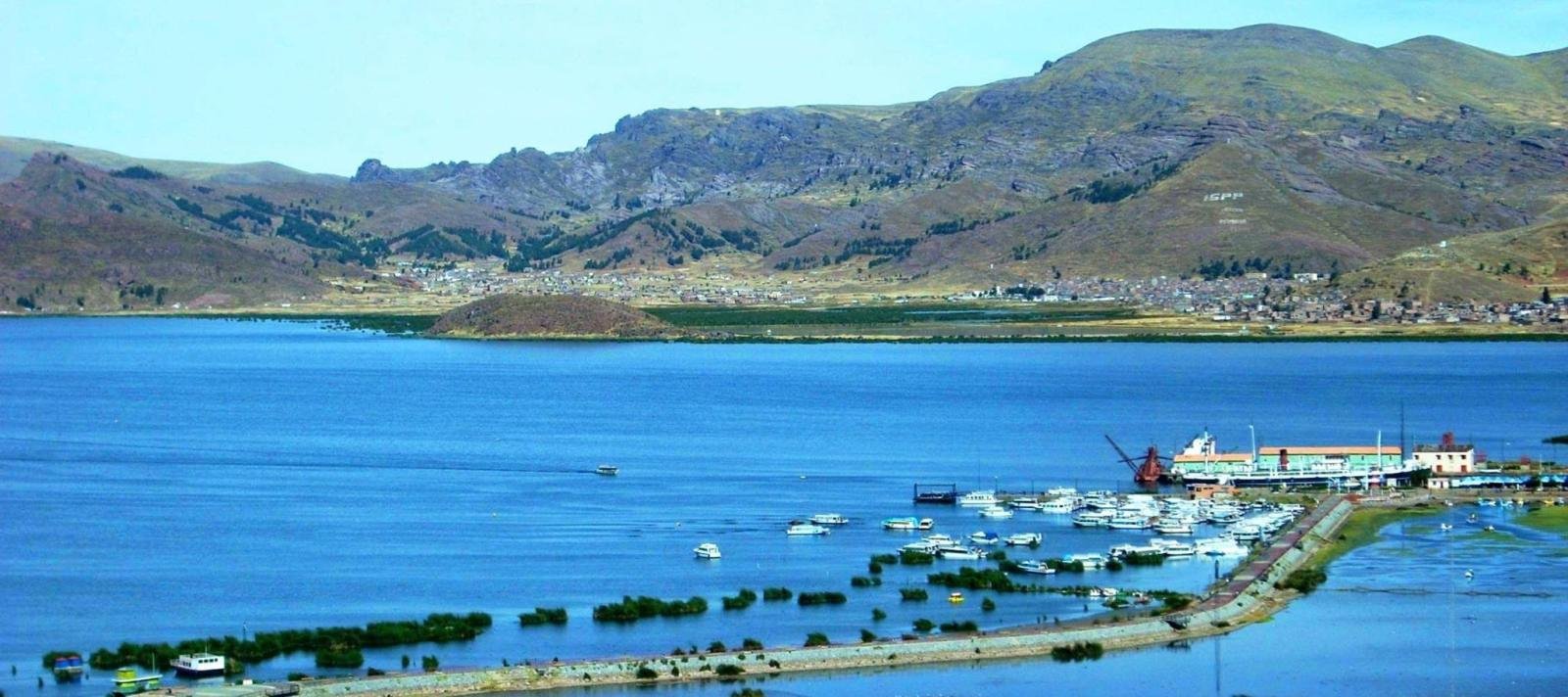 Boats moored at the port of Puno on Lake Titicaca