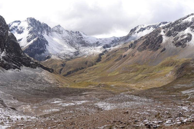 Snowy ridges of the Salkantay massif above a glacial valley
