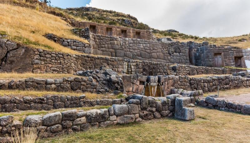 Inca stone terraces and water channels at Tambomachay